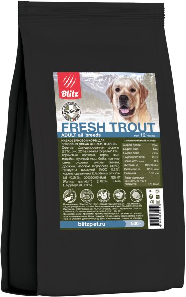 Blitz Adult - Сухой корм для собак низкозерновой с форелью