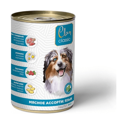 Clan Classic - Консервы для собак Мясное ассорти с языком 340 г