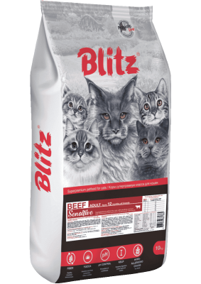 Blitz Sensitive - Сухой корм для взрослых кошек, с Говядиной, 10 кг Blitz Sensitive - Сухой корм для взрослых кошек, с Говядиной, 10 кг