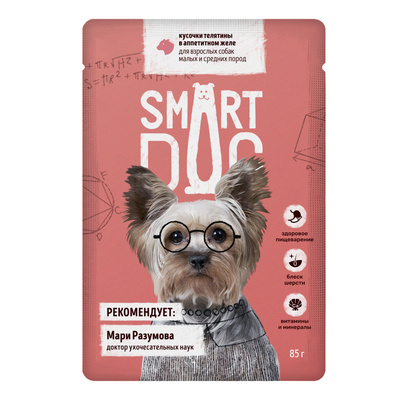 Smart Dog - Паучи для взрослых собак малых и средних пород, Телятина в желе, 85 гр