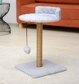 PetSHOP - Когтеточка-лежанка, серая с помпоном, джут, мех, 35x35x55 см
