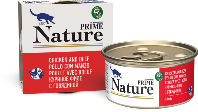 Prime Nature - Консервы для кошек, куриное филе с говядиной в бульоне, 85 гр