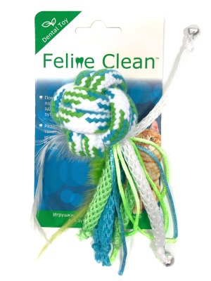 Feline Clean - Игрушка для кошек Dental, Мячик из каната, ленты и перья