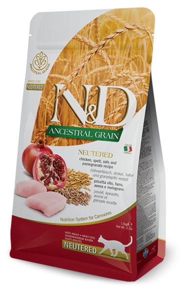 Farmina Ancestral Grain Neutered - Корм для стерилизованных кошек, Курица с Гранатом и Спельтой, низкозерновой