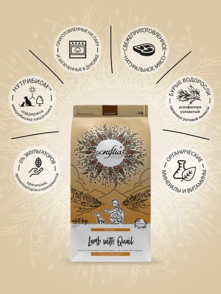 Craftia Natura - Сухой корм для взрослых собак, миниатюрных и мелких пород, из Ягненка с Перепелкой