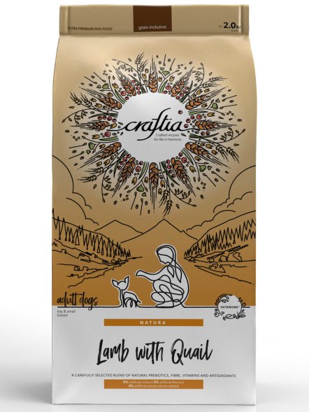 Craftia Natura - Сухой корм для взрослых собак, миниатюрных и мелких пород, из Ягненка с Перепелкой