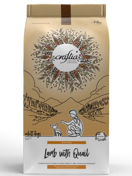 Craftia Natura - Сухой корм для взрослых собак, миниатюрных и мелких пород, из Ягненка с Перепелкой