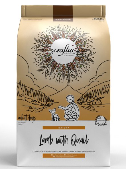 Craftia Natura - Сухой корм для взрослых собак, миниатюрных и мелких пород, из Ягненка с Перепелкой
