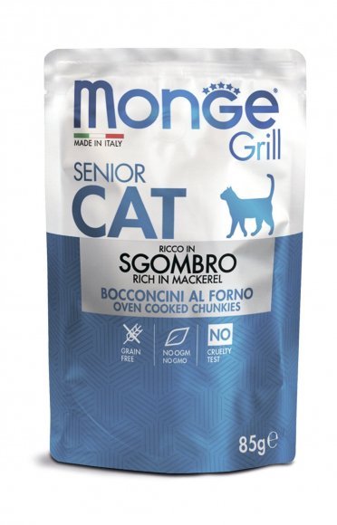 Monge Cat Grill Pouch- Паучи для пожилых кошек эквадорская макрель 85г