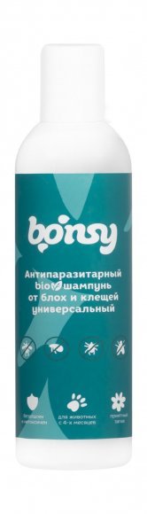 Bonsy - Антипаразитарный БИОшампунь от блох и клещей, универсальный