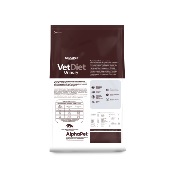 AlphaPet Vet Diet Urinary - Сухой диетический корм для взрослых кошек, при заболеваниях нижних отделов мочевыводящих путей