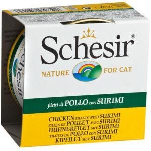 Schesir - Консервы для кошек с филе цыпленка и крабами (сурими) 85гр