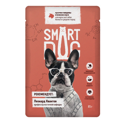 Smart Dog - Паучи для взрослых собак малых и средних пород, Говядина в соусе, 85 гр