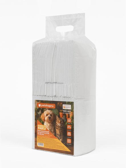 PetSHOP - Впитывающие пелёнки для собак и кошек на липучках, Clean Pad
