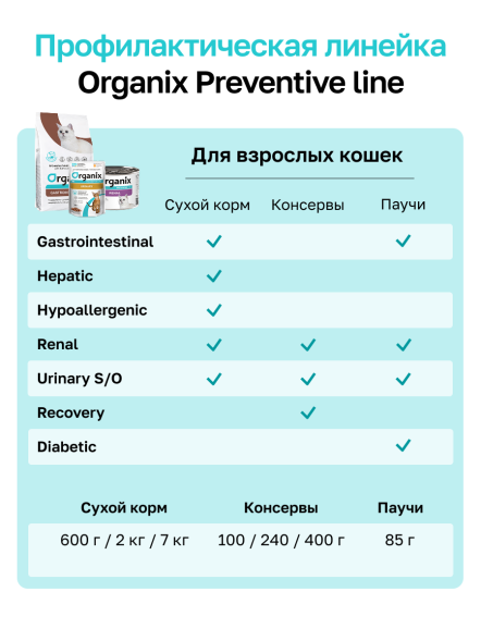 Organix Preventive Hepatic - Сухой корм для кошек, Поддержание здоровья печени, (Профилактика)