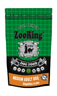 ZooRing Medium Adult Dog - Сухой корм для собак средних пород, с индейкой и рисом 20кг