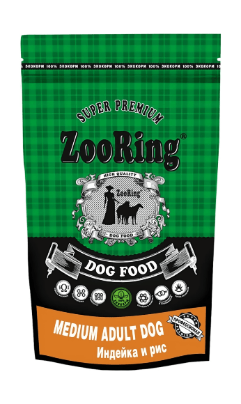 45927.580 ZooRing Medium Adult Dog - Syhoi korm dlya sobak srednih porod, s indeikoi i risom 20kg kypit v zoomagazine «PetXP» ZooRing Medium Adult Dog - Сухой корм для собак средних пород, с индейкой и рисом 20кг