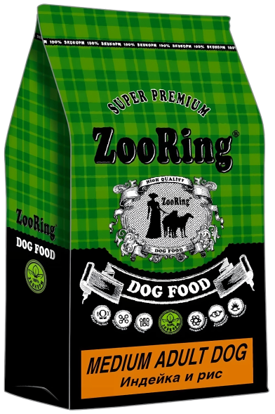 ZooRing - Сухой корм для собак средних пород, с индейкой и рисом (Medium Adult)