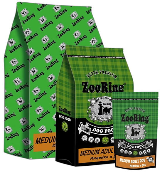 ZooRing - Сухой корм для собак средних пород, с индейкой и рисом (Medium Adult)