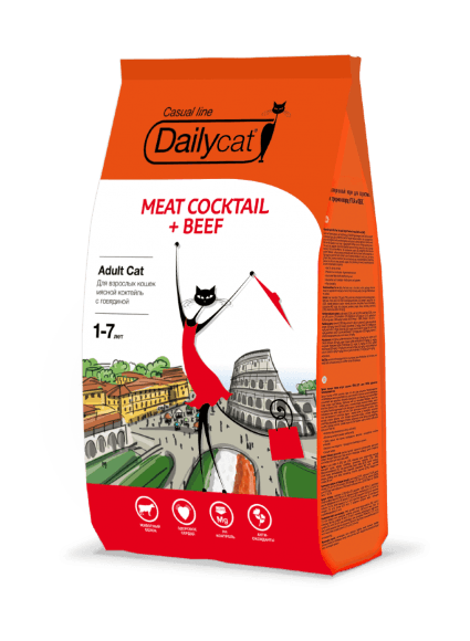 Dailycat Casual line Meat Cocktail + Beef - Сухой корм для взрослых кошек мясное ассорти с говядиной