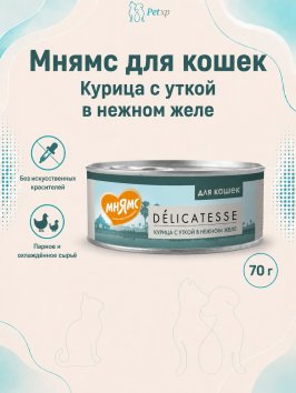 Мнямс - Влажный дополнительный корм для кошек, Курица с уткой в нежном желе 70 г