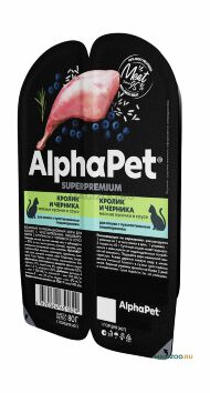 Alphapet Superpremium - Консервы для взрослых кошек, с чувствительным пищеварением с кроликом и черникой в соусе 80гр