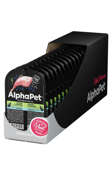 AlphaPet СуперПремиум - Консервы для взрослых кошек, с чувствительным пищеварением, с Кроликом и Черникой в соусе 80 гр