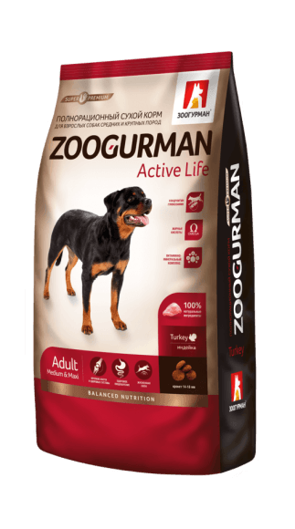 Zoogurman Active Life - Сухой корм для активных собак средних и крупных пород, с индейкой