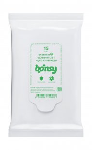 Bonsy - влажные салфетки универсальные для лап, глаз и ушей, с ароматом мусс из авокадо, 15 шт