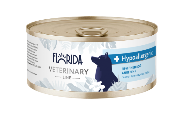Florida Vet Hypoallergenic - Ветеринарный влажный диетический корм для взрослых собак при пищевой аллергии, 100 г