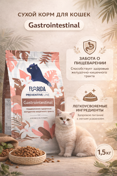 Florida Preventive Line Gastrointestinal - Сухой корм для кошек, Поддержание здоровья пищеварительной системы (Профилактика)