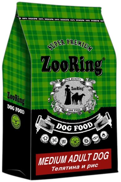 ZooRing - Сухой корм для средних пород собак, телятина с рисом (Medium Adult)