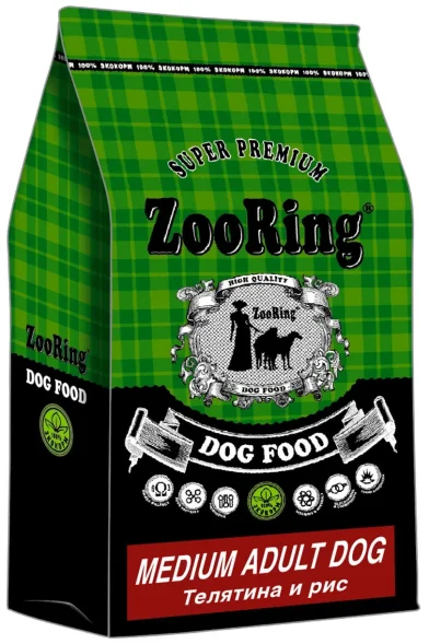 ZooRing - Сухой корм для средних пород собак, телятина с рисом (Medium Adult)