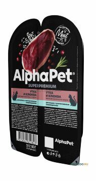 Alphapet Superpremium - Консервы для взрослых кошек, с чувствительным пищеварением с уткой и клюквой в соусе 80гр