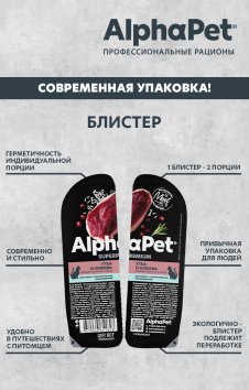 AlphaPet СуперПремиум - Консервы для взрослых кошек, с чувствительным пищеварением, с Уткой и Клюквой в соусе 80 гр