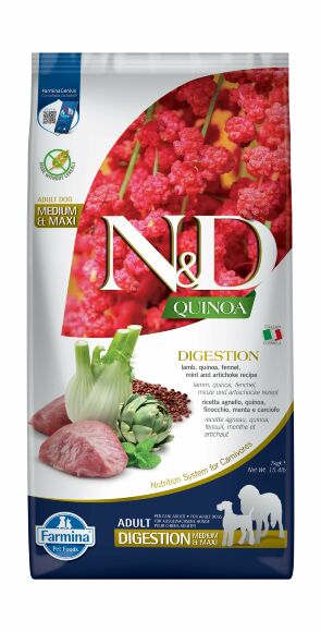 Farmina ND Quinoa Digestion Lamb Medium&Maxi - Сухой корм для собак средних и крупных пород, при проблемах с ЖКТ, с ягенкном и киноа 7 кг