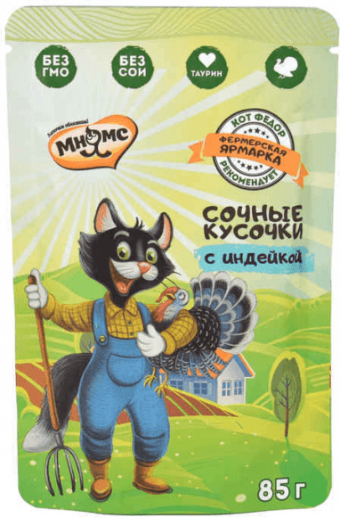 Мнямс - Сочные кусочки для кошек с индейкой «Фермерская ярмарка» линия Кот Федор 85г