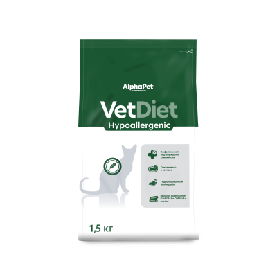AlphaPet Vet Diet Hypoallergenic - Сухой диетический корм для взрослых кошек, при пищевой аллергии и непереносимости ингредиентов