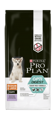 Pro Plan Grain Free - Сухой корм для щенков средних пород с чувствительным пищеварением, с индейкой
