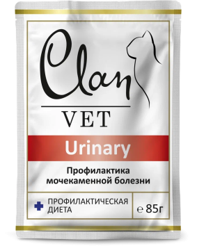 Clan Vet Urinary - Паучи для кошек, кусочки в соусе, профилактика мочекаменной болезни, 85 гр