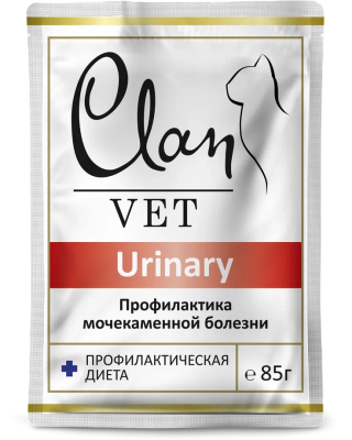 Clan Vet Urinary - Паучи для кошек, кусочки в соусе, профилактика мочекаменной болезни, 85 гр Clan Vet Urinary - Паучи для кошек, кусочки в соусе, профилактика мочекаменной болезни, 85 гр