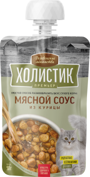 Деревенские Лакомства Холистик Премьер - Мясной соус для кошек из курицы, 90 г