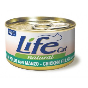 LifeCat - Консервы для кошек с курицей и говядиной в бульоне 85гр