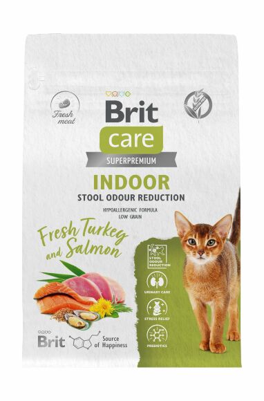 Brit Care Cat Indoor Stool Odour Reduction - Сухой корм для взрослых кошек с индейкой и лососем