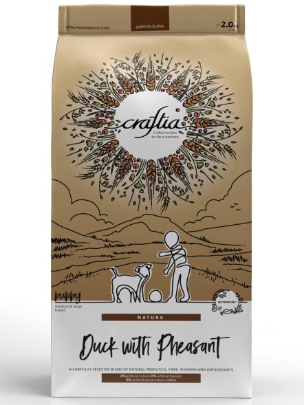 Craftia Natura - Сухой корм для щенков, средних и крупных пород, из Утки с Фазаном