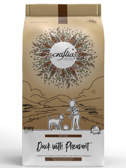 Craftia Natura - Сухой корм для щенков, средних и крупных пород, из Утки с Фазаном