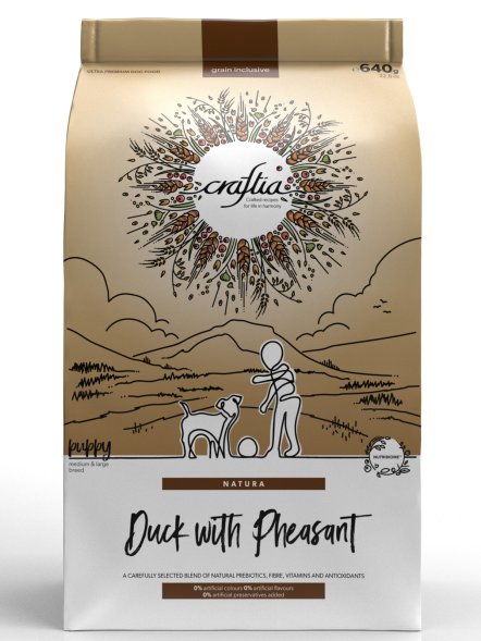 Craftia Natura - Сухой корм для щенков, средних и крупных пород, из Утки с Фазаном