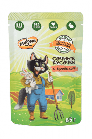 Мнямс - Сочные кусочки для кошек с кроликом «Фермерская ярмарка» линия Кот Федор 85г
