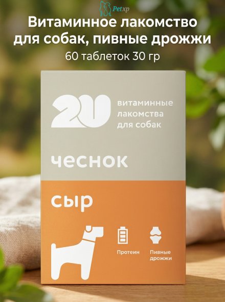 Витаминное лакомство для собак, пивные дрожжи, 60 таблеток 30 гр