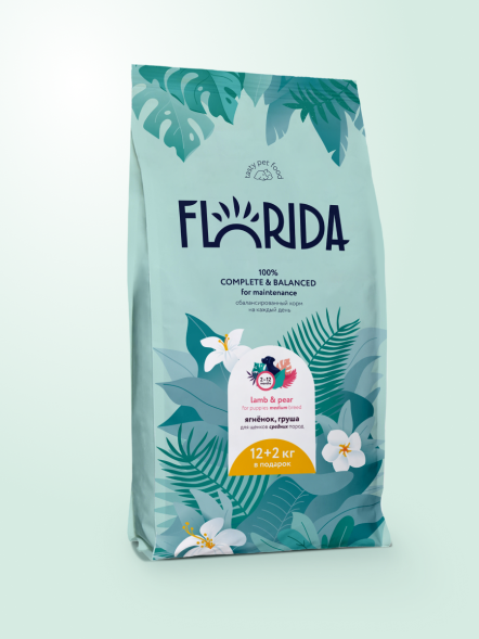 Florida - Сухой корм для щенков средних пород, с Ягненком и Грушей